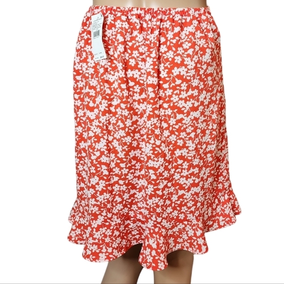 NWT J. Crew coral floral skirt.  Faux wrap.  Stretch waist. Ruffle Hem. … - Picture 12 of 16